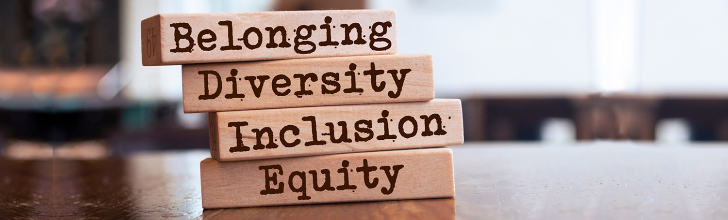 stacked blocks saying belonging, diversity, equity, and inclusion